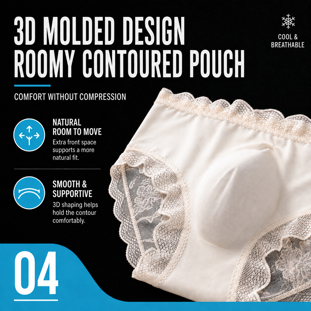 MemoSkin men's lightweight lace briefs in classic black, featuring breathable sheer floral lace fabric, 3D contoured support pouch, and flexible stretch fit for comfortable everyday wear.