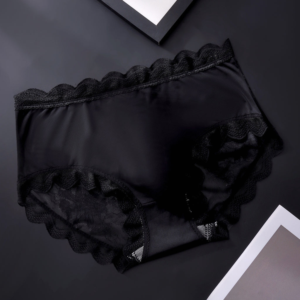 MemoSkin men's lightweight lace briefs in classic black, featuring breathable sheer floral lace fabric, 3D contoured support pouch, and flexible stretch fit for comfortable everyday wear.