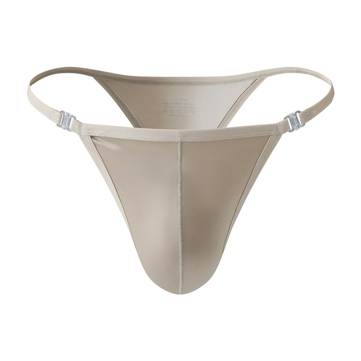 The MemoSkin Smooth Low-Rise Men's Thong in gray, presented in a clean, front-facing product shot. This minimalist men's thong underwear is crafted from lightweight nylon-spandex fabric with a cotton lining in the crotch area for breathability and moisture-wicking. It offers a close-to-body fit and is suitable for discrete daily wear, making it a comfortable choice for international customers.