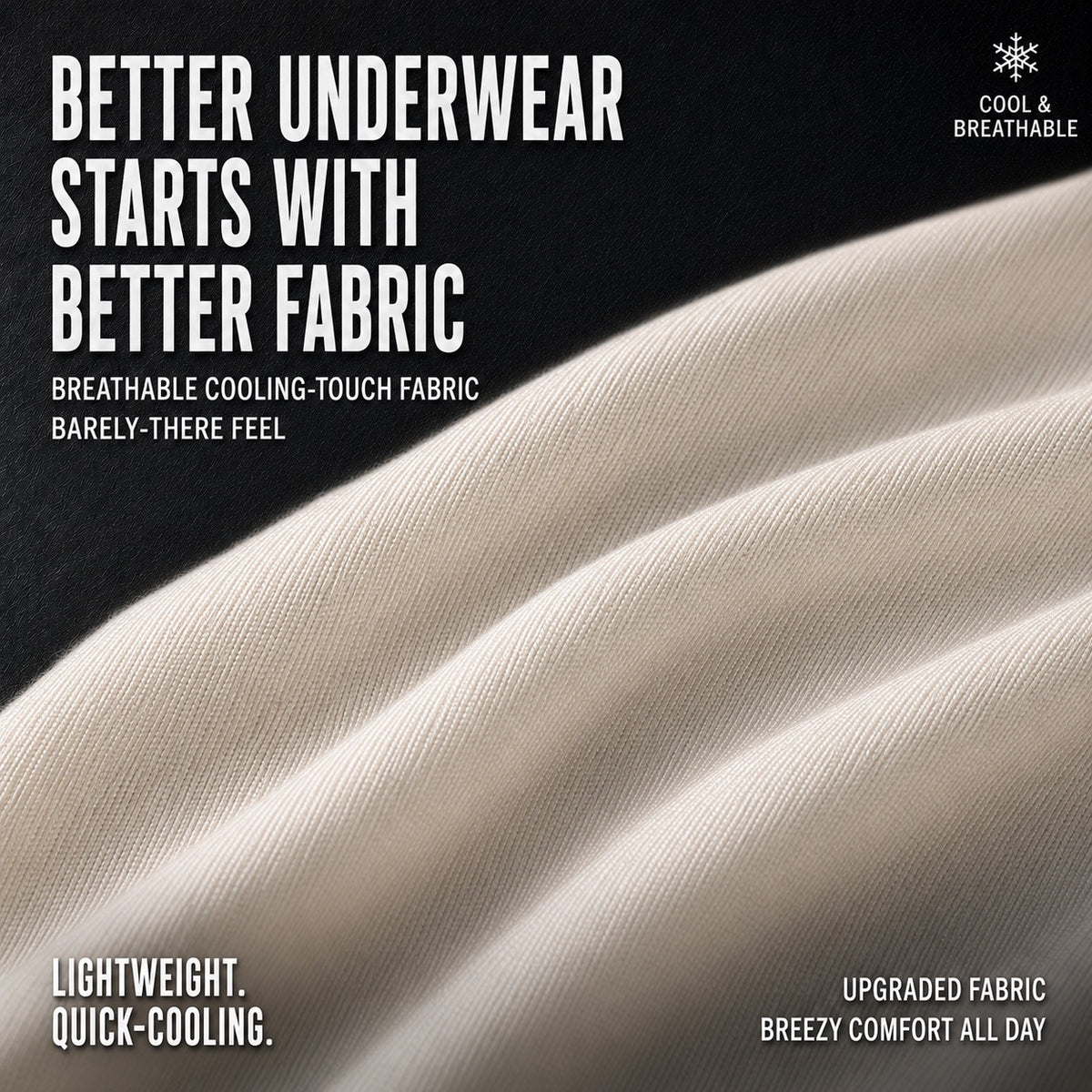 MemoSkin men's breathable cooling-touch underwear fabric featuring lightweight quick-cooling stretch knit material for breezy all-day comfort and barely-there feel.