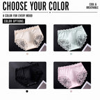 MemoSkin men's lightweight lace briefs color selection guide featuring Nude, Light Green, Black, and Pink options made with cool, breathable stretch fabric for comfortable everyday wear