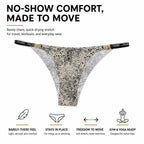 Product feature graphic illustrating the no-show seamless comfort and discreet low-rise silhouette of MemoSkin underwear designed for smooth fit under dresses and leggings.
