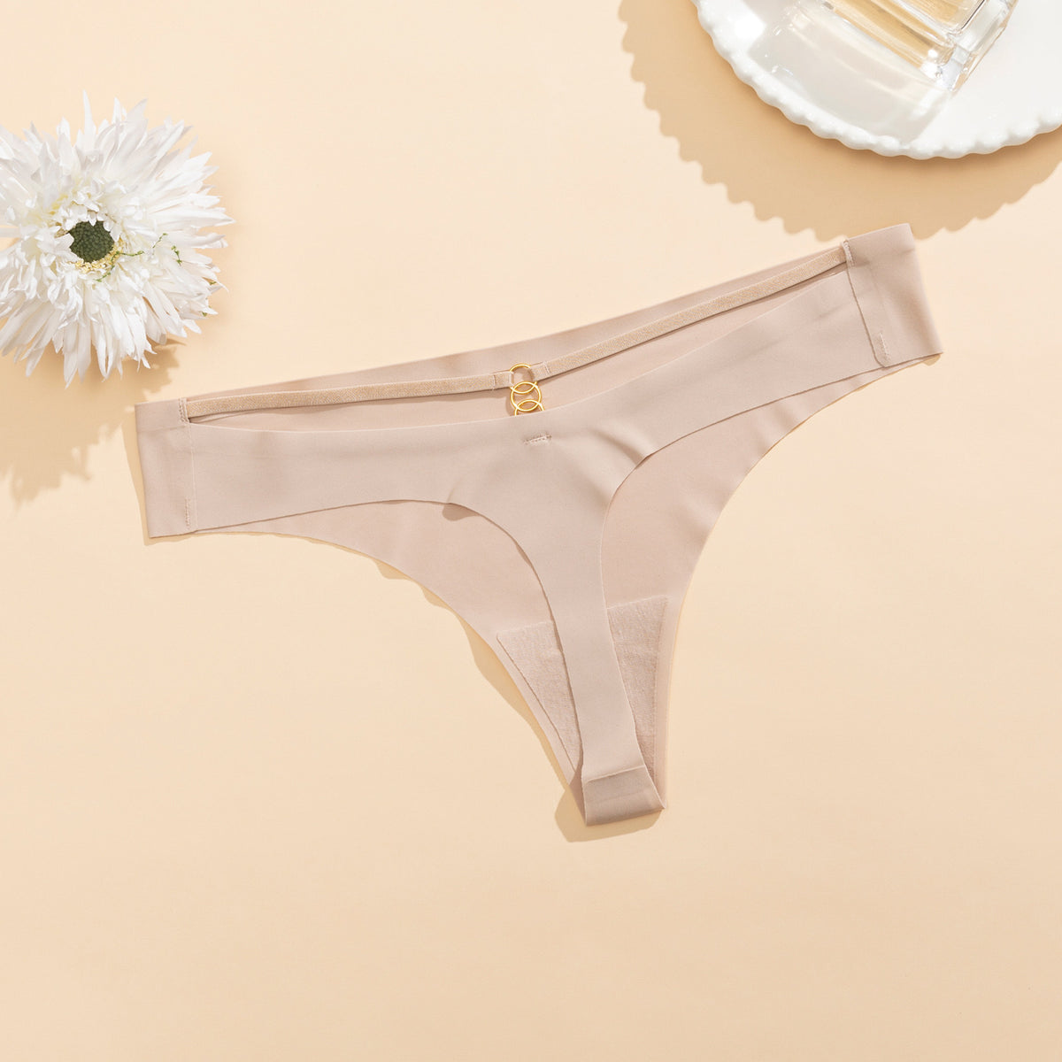 MemoSkin breathable low-rise stretch lace briefs in soft apricot color