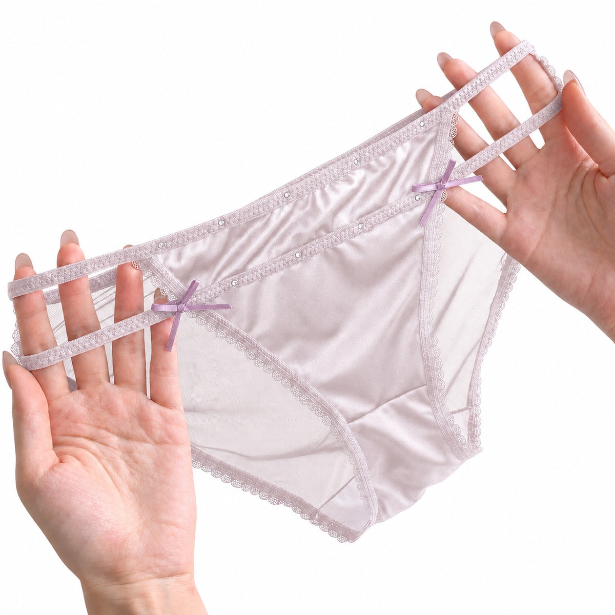 MemoSkin women's low-rise high-cut brief in soft Pink, combining breathable sheer mesh sides with a smooth satin-finish center panel and cotton gusset.