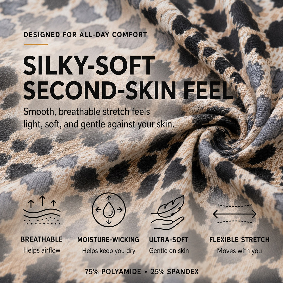 Infographic explaining the silky-soft second-skin feel of MemoSkin briefs, crafted with 75% polyamide and 25% spandex stretch fabric for b