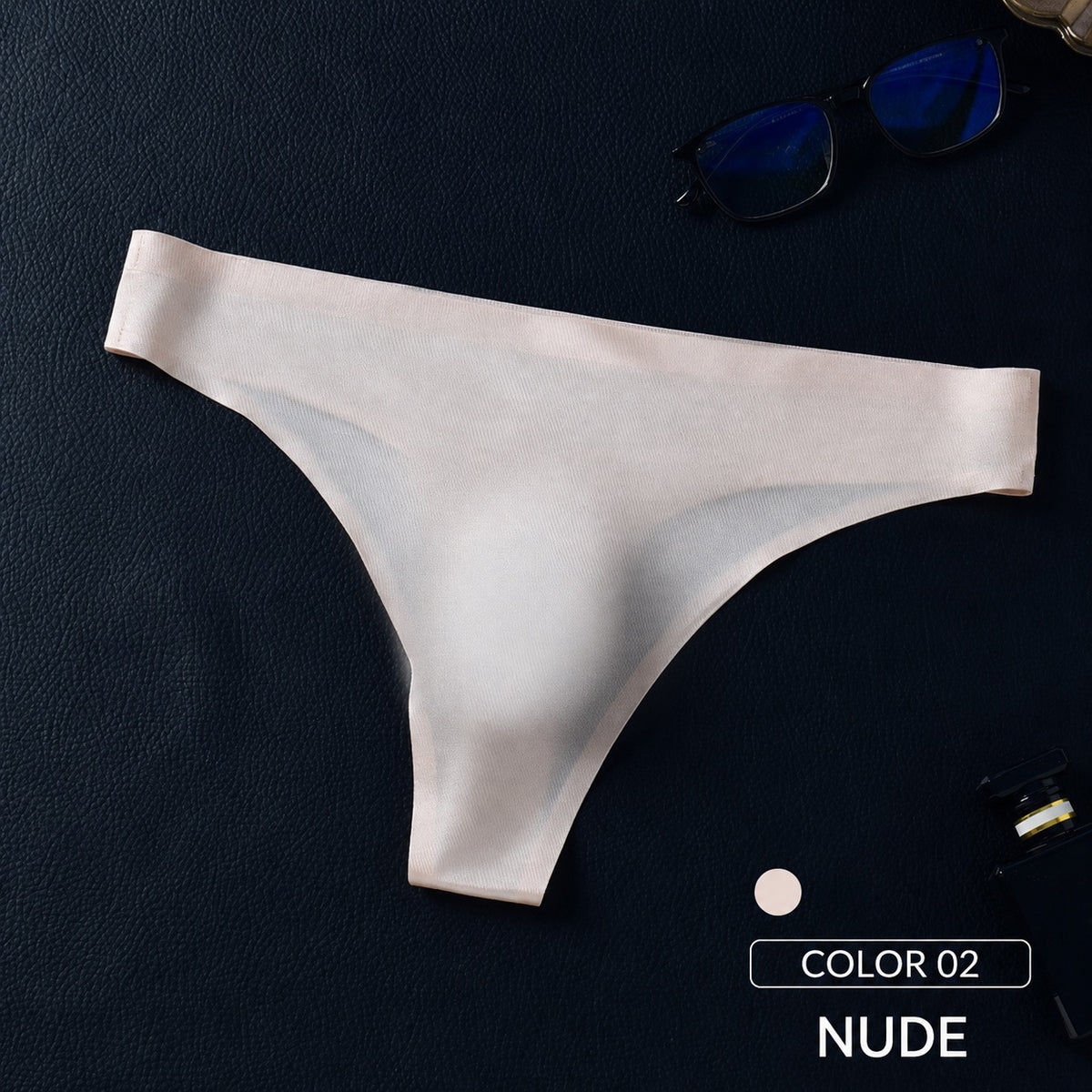Apricot MemoSkin low-rise men's thong underwear offering minimal coverage and a seamless finish that stays invisible under light clothing.