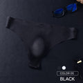 Black MemoSkin smooth low-rise men's thong underwear featuring a comfortable 3D pouch and flexible elastic waistband for sleek everyday wear.