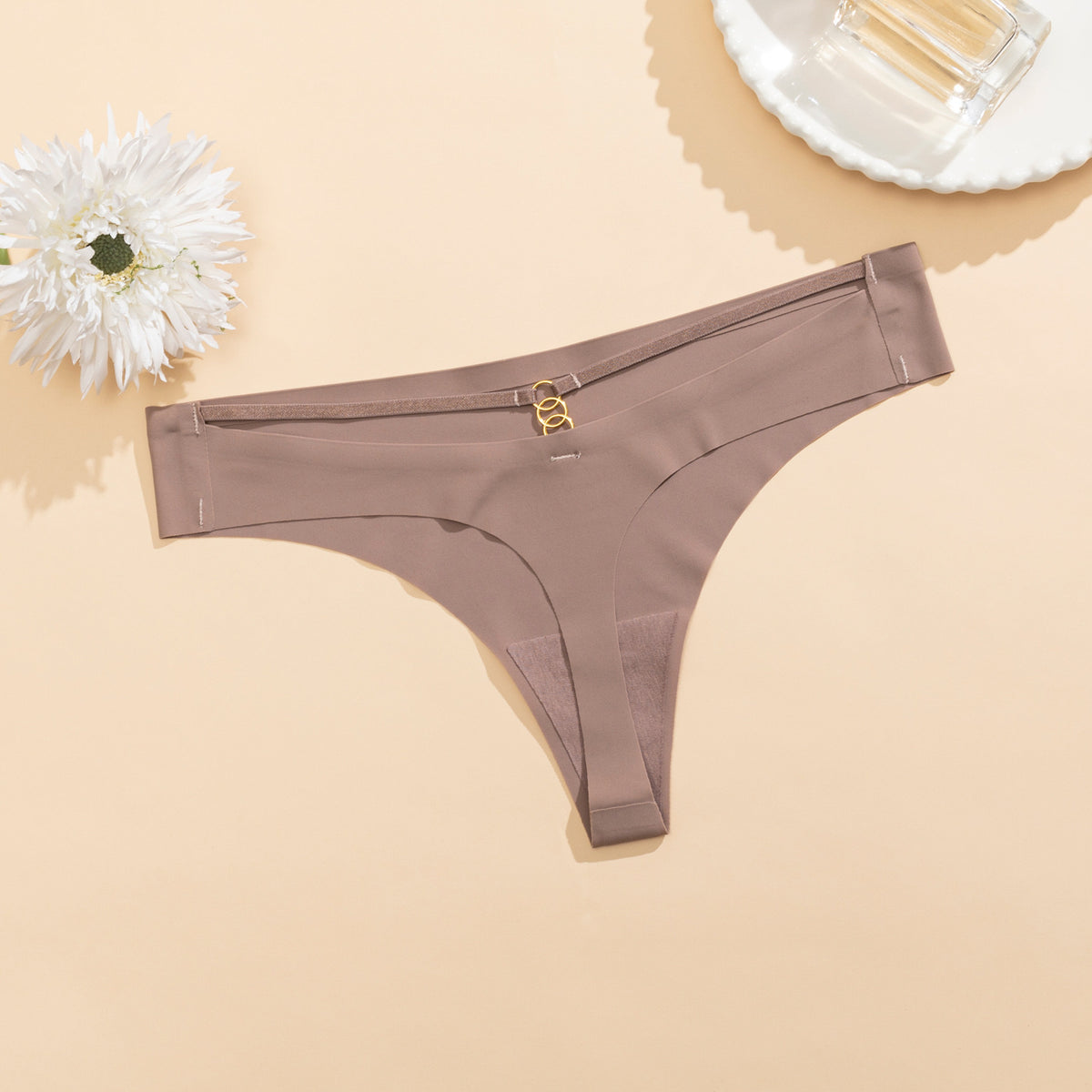 MemoSkin soft stretch knit lace briefs in warm bronze tone