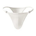 A clean product photograph of the MemoSkin Smooth Low-Rise Men's Thong in white, presenting its front profile. The minimalist design with narrow side straps and flexible, smooth fabric provides invisible comfort and a fresh look. This comfortable, breathable everyday men's thong features a soft cotton lining and is part of a global men's underwear thong collection.
