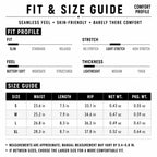MemoSkin women's no-show lace briefs fit and size guide chart displaying slim fit profile, light stretch comfort, and waist hip measurements