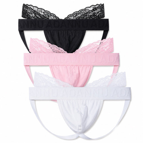 Men’s V-lace jockstrap underwear in black, white and pink